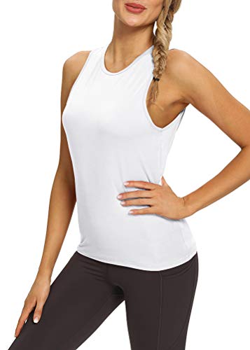 Mippo Open Back Workout Tops Yoga Shirts Athletic Shirts Tennis Muscle Tank Workout Tank Tops for Women Loose Fit White M - Image 5
