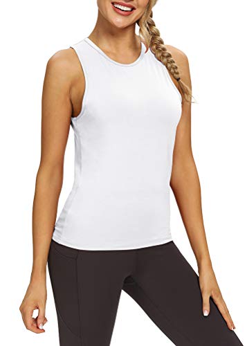 Mippo Open Back Workout Tops Yoga Shirts Athletic Shirts Tennis Muscle Tank Workout Tank Tops for Women Loose Fit White M - Image 4