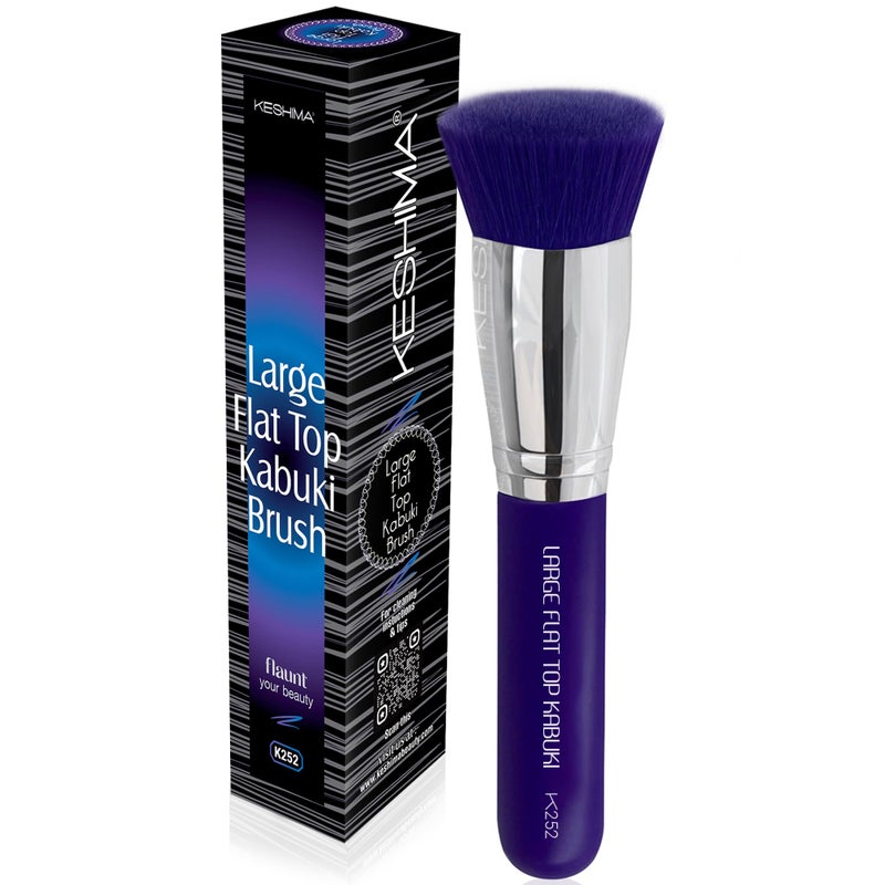 Keshima Large Flat Top Kabuki Foundation Brush - Neon Purple Premium Makeup Brush for Liquid, Cream, and Powder - Buffing, Blending, and Face - 1.6" Top Diameter - Image 1