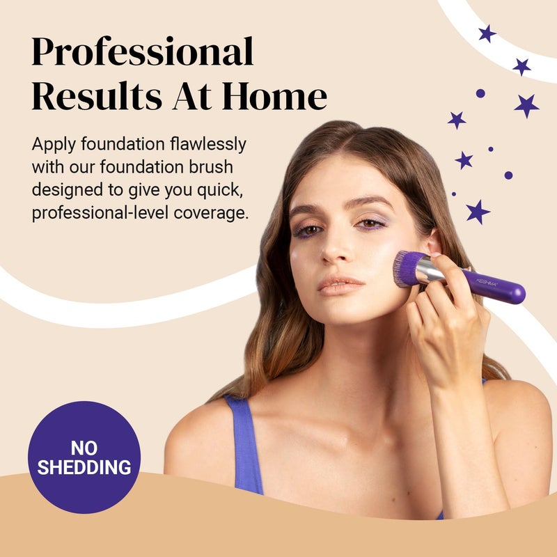 Keshima Large Flat Top Kabuki Foundation Brush - Neon Purple Premium Makeup Brush for Liquid, Cream, and Powder - Buffing, Blending, and Face - 1.6" Top Diameter - Image 2