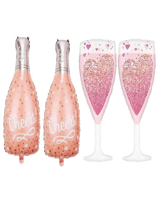 LYK 4PCS Pink Champagne Bottle Balloons Champagne Glasscup Balloon Foil Mylar Balloons Birthday Party Wedding Decorations - Image 1