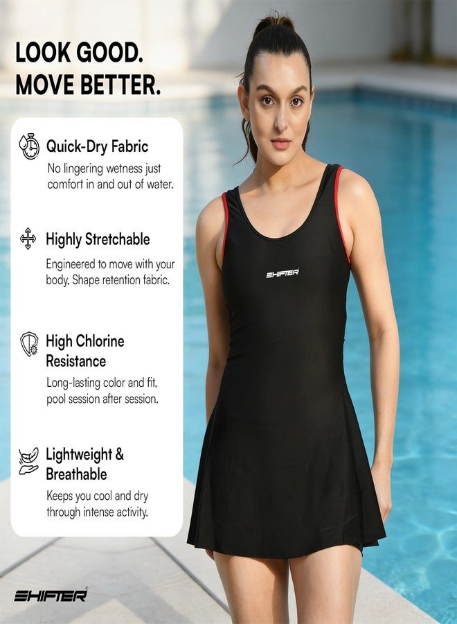 SHIFTER Women One-Piece Professional Swimsuit, Premium Comfort Sleeveless Swimwear Costume Beach Holiday Designer Wear (Large, Black) - Image 2