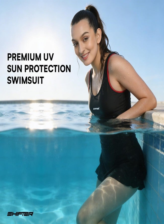 SHIFTER Women One-Piece Professional Swimsuit, Premium Comfort Sleeveless Swimwear Costume Beach Holiday Designer Wear (Large, Black) - Image 4