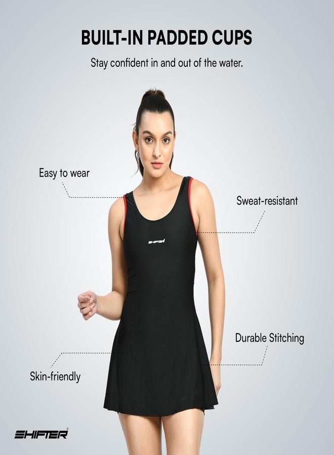 SHIFTER Women One-Piece Professional Swimsuit, Premium Comfort Sleeveless Swimwear Costume Beach Holiday Designer Wear (Large, Black) - Image 3