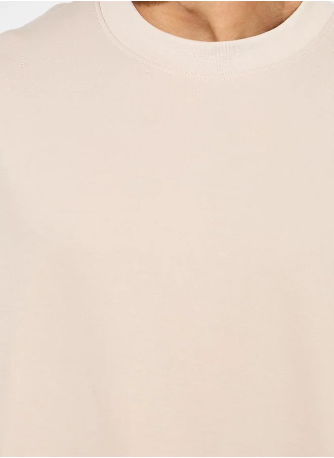 ستايلي Mock Neck Cotton Terry T-Shirt with Hem Tape Detail