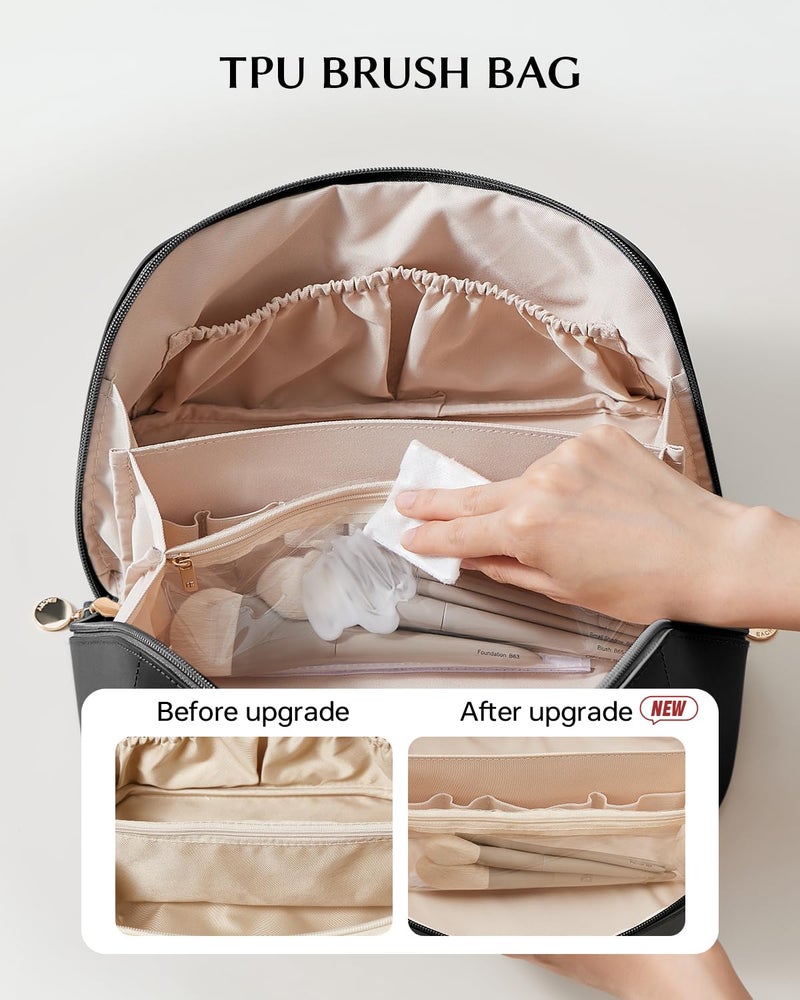 EACHY Travel Makeup Bag, Large Capacity Cosmetic Bags for Women, Waterproof Portable Open Flat Toiletry Bag Make up Bag with Divider and Handle, Gifts for Women - Image 3