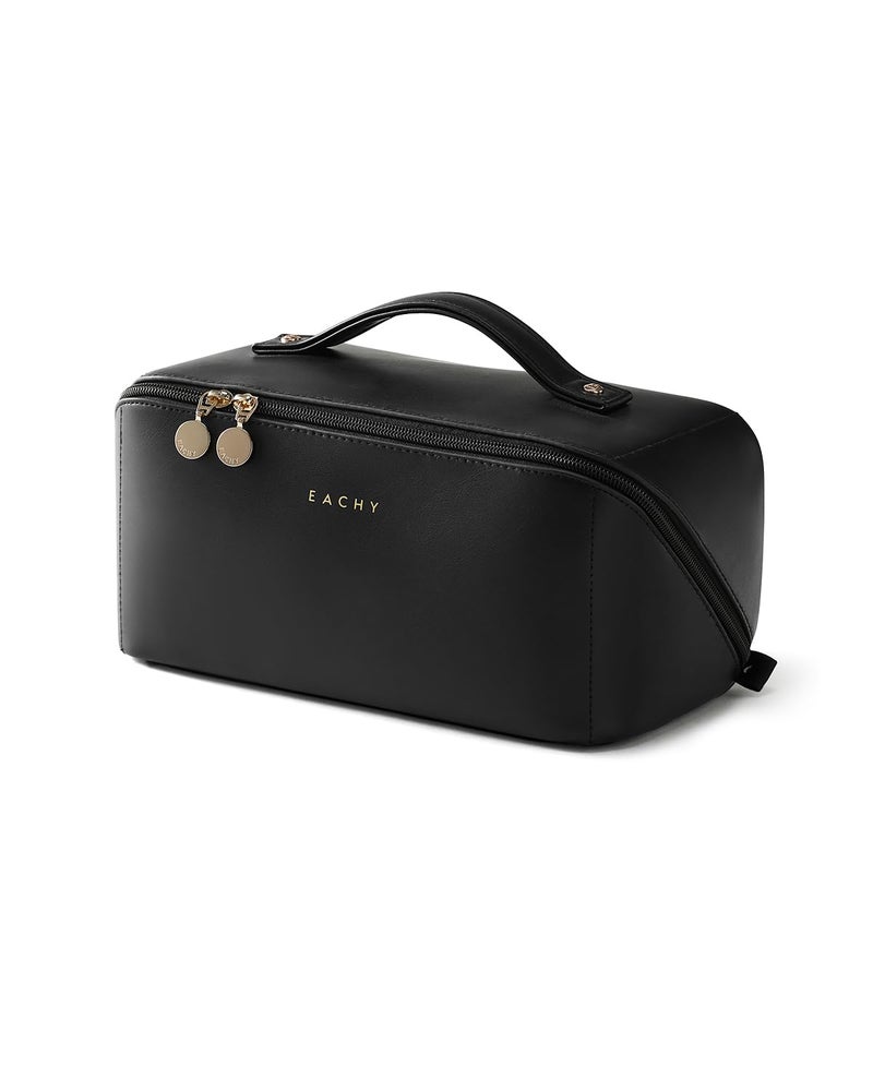 EACHY Travel Makeup Bag, Large Capacity Cosmetic Bags for Women, Waterproof Portable Open Flat Toiletry Bag Make up Bag with Divider and Handle, Gifts for Women - Image 1