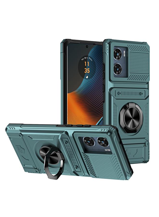Zaboon For Motorola Edge 50 Fusion TPU+PC Shockproof Card Slot Phone Case with Metal Ring Holder(Green) 