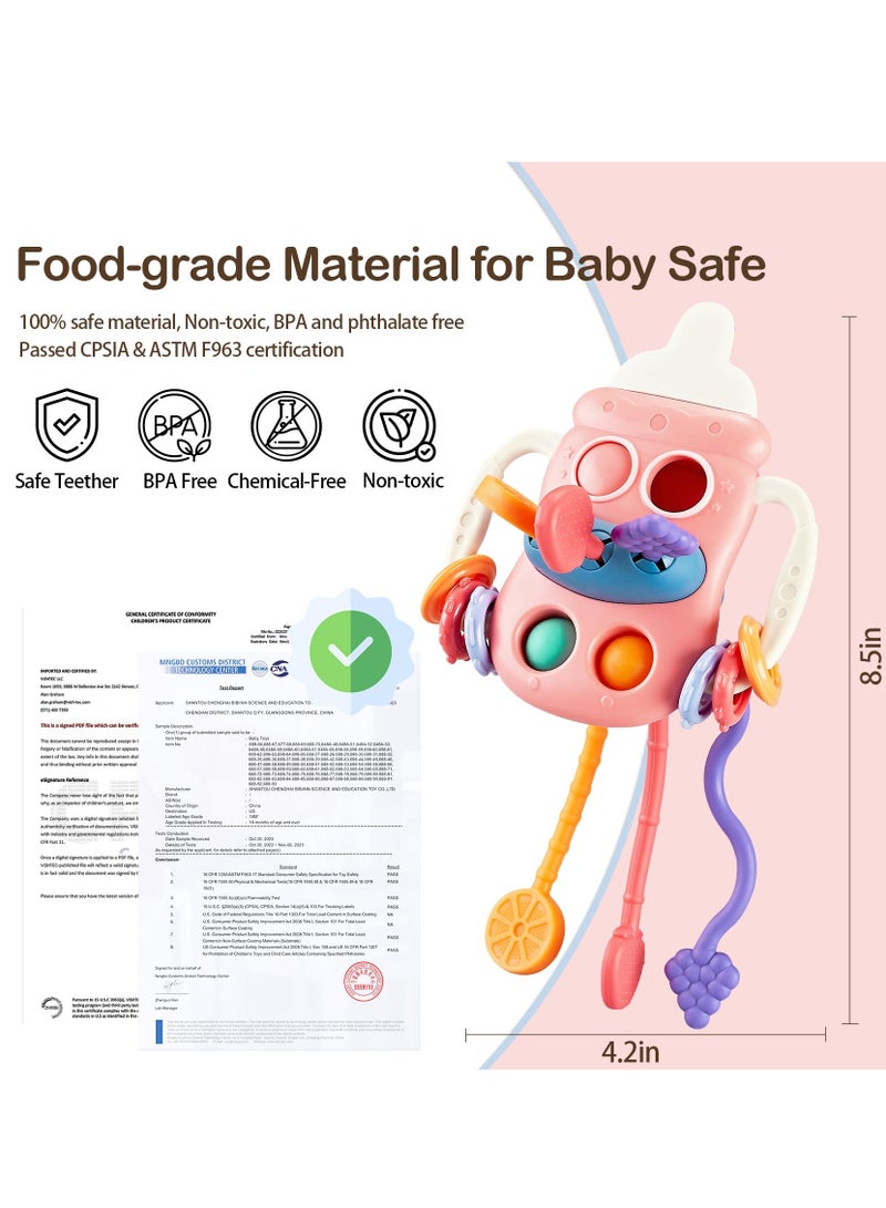 Excefore Baby Sensory Montessori Toy, Food Grade Silicone Pull String Teething Toy for 6-18 Months, Sensory Activity Toy for Toddlers, Travel, Fine Motor Skills Gift for 1-3 Year Olds (Pink)  - Image 2