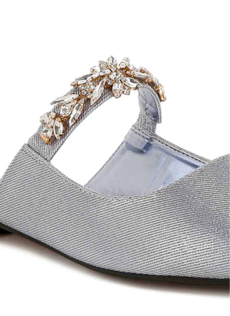 London Rag Diamante Strap Glitter Mules in Lilac Silver