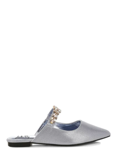 London Rag Diamante Strap Glitter Mules in Lilac Silver