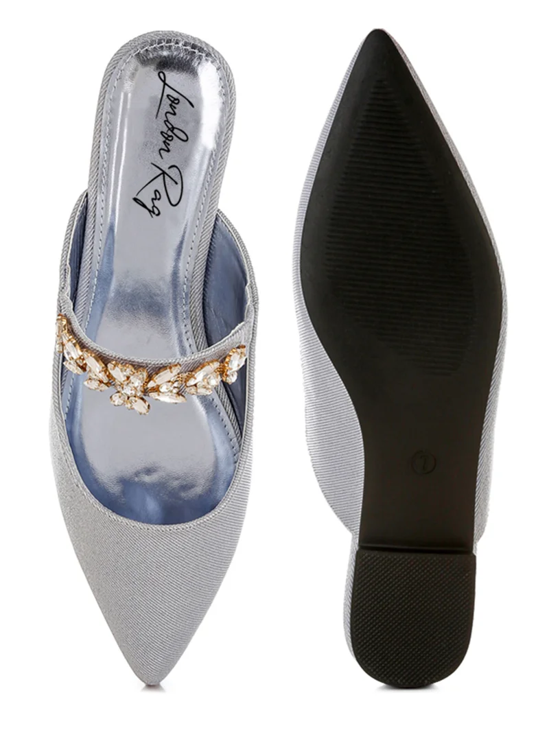 London Rag Diamante Strap Glitter Mules in Lilac Silver