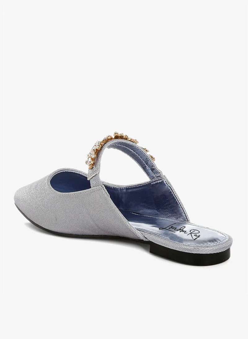 London Rag Lilac Silver Diamante Strap Glitter Mules in Lilac Silver for Women | Best Price UAE