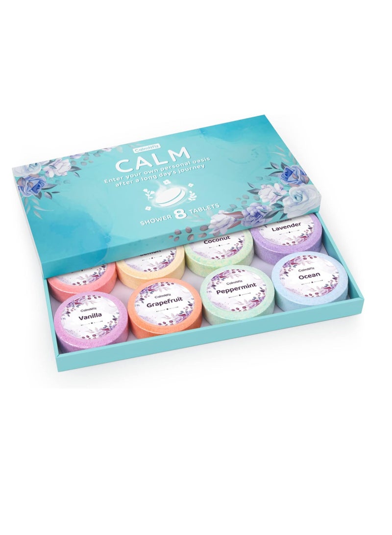 CalmNFiz Shower Steamers 8 Pack Set Shower Bombs Tablets in Box with 8 Fragrances with Shea Butter for Self-Care & Relaxation, Idea for Women and Men - Image 1