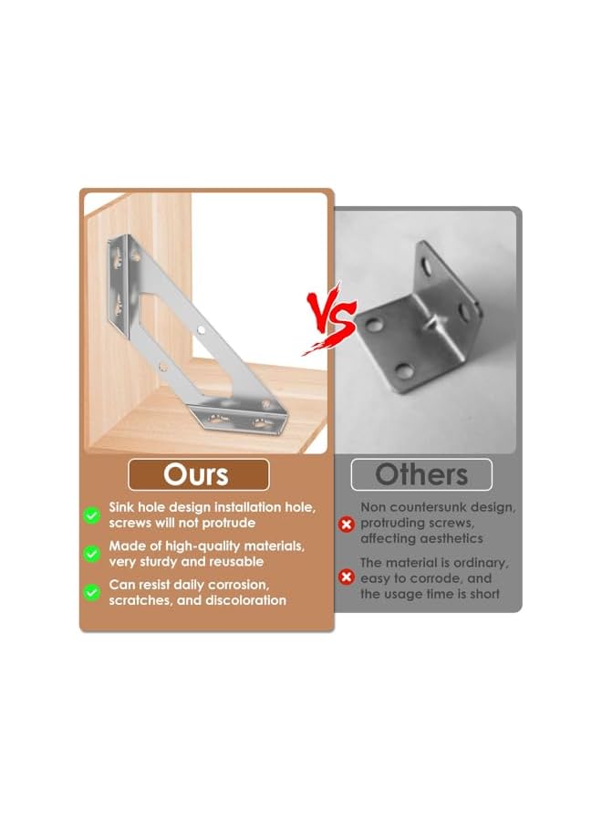 PROMASS موصل زوايا الأثاث الفولاذي المقاوم للصدأ من برومس، دعامات على شكل شبه منحرف للأثاث الخشبي، حوامل زوايا مثلثة قوية، 10 قطع - Image 5