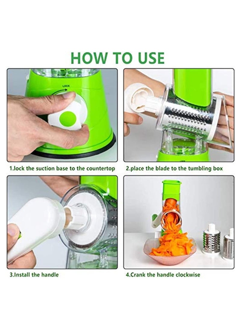 Raxoom Manual Tabletop Drum Cheese Grater, 3 In 1 Rotary Shredder Slicer Grinder For Cucumber Nut Potato Carrot Cheese, Vegetable Salad Shooter - Image 3