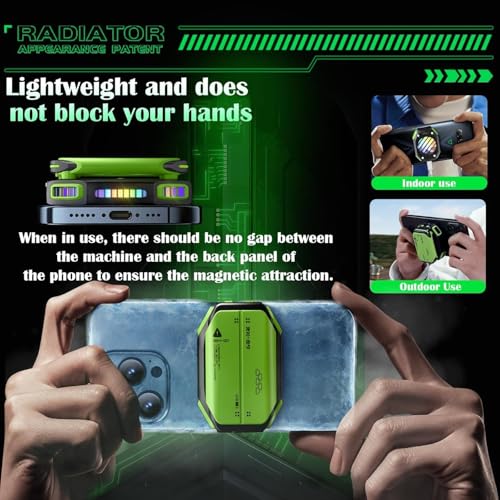 Cubonic X111 Magnetic Mobile Cooling Fan Radiator TECTechnologywith 2 Combo Battery Pack for Unlimited Gaming, RGB Light, Battery% Display (Green) - Image 5