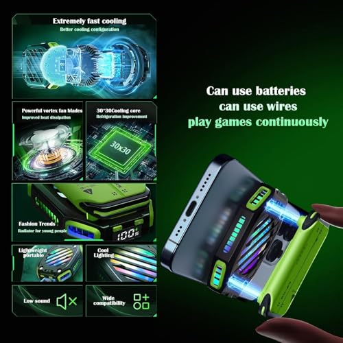 Cubonic X111 Magnetic Mobile Cooling Fan Radiator TECTechnologywith 2 Combo Battery Pack for Unlimited Gaming, RGB Light, Battery% Display (Green) - Image 3