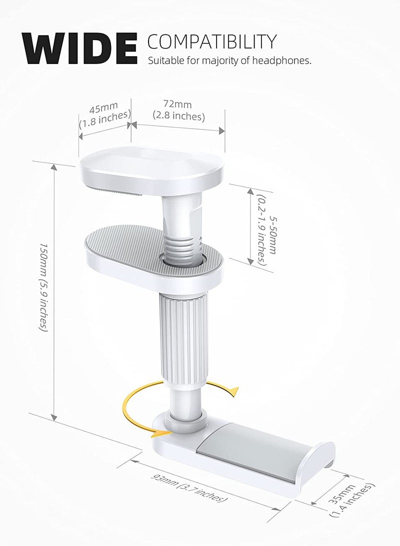 KASTWAVE Headphone Stand, Headset Hanger, Adjustable & 360 Degree Rotating Gaming Earphones Holder Hook Mount Clamp Under Desk, Stand for Most Headsets for Airpods Max, for Sennheiser, for Sony (White)  - Image 2
