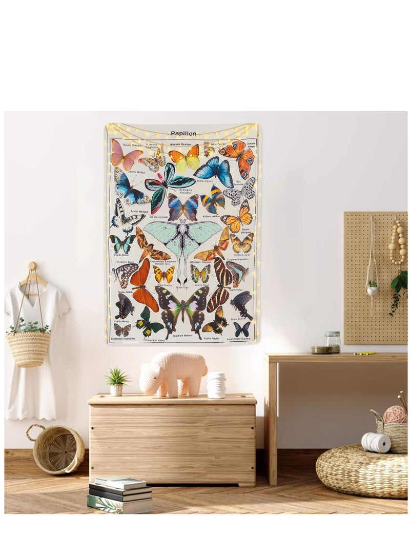 Y&D Butterfly Tapestry Vintage Beige Tapestries Aesthetic Chart Wall Hanging for Room - Image 4