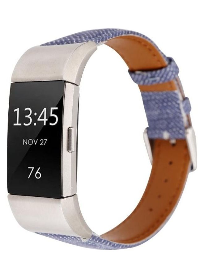 BGM Cowboy Texture Leather Replacement Strap Watchband For Fitbit Charge 2 Blue - Image 2