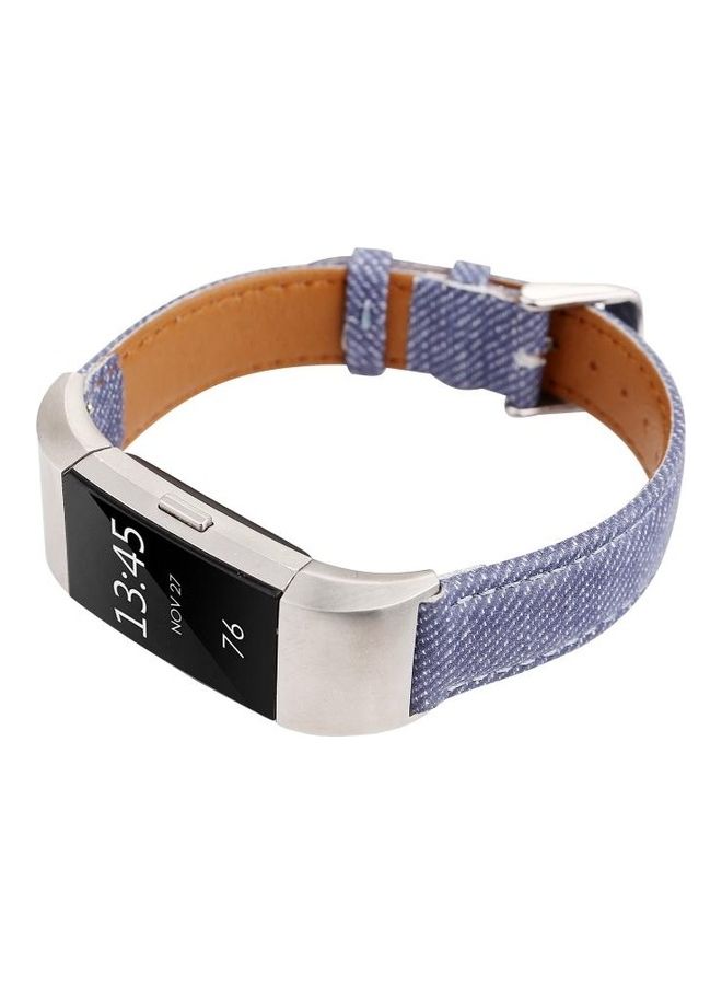 BGM Cowboy Texture Leather Replacement Strap Watchband For Fitbit Charge 2 Blue - Image 4