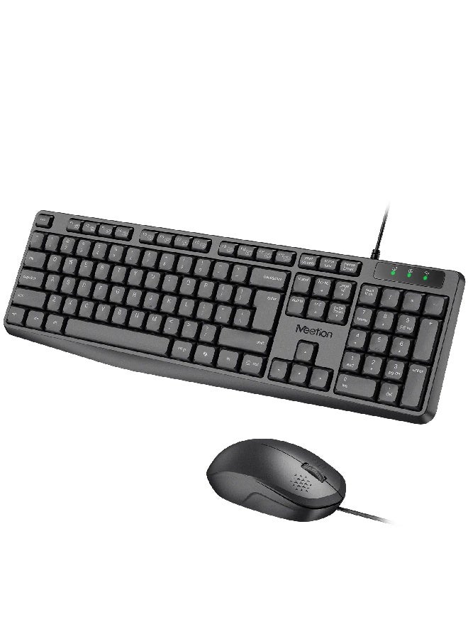 Meetion Full-Size Silent Wired Keyboard and Mouse Combo C235 - Black - Image 1