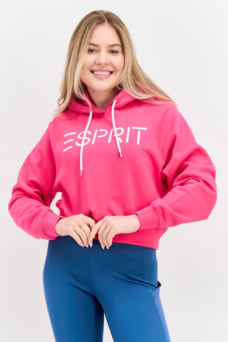 ESPRIT هودي فليس بشعار ماركة للنساء، وردي داكن - Image 1