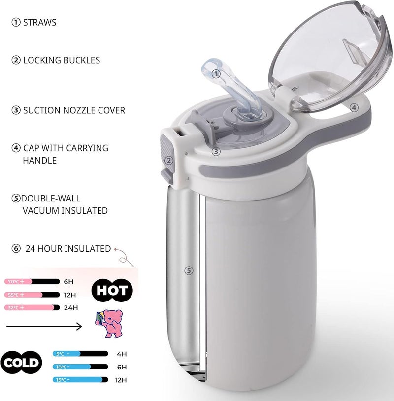 BOTTLE BOTTLE Kids 12 oz Stainless Steel Water Bottle with Leak Proof Lid - Gray - Image 3