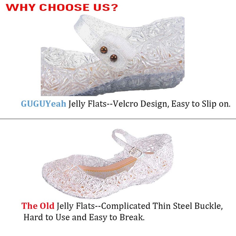 GUGUYeah Princess Costumes Crystal Jelly Flats Shoes,Cosplay Birthday Party Dress Up Sandals for Little Girls, Toddler or Kids White/Silver - Image 4
