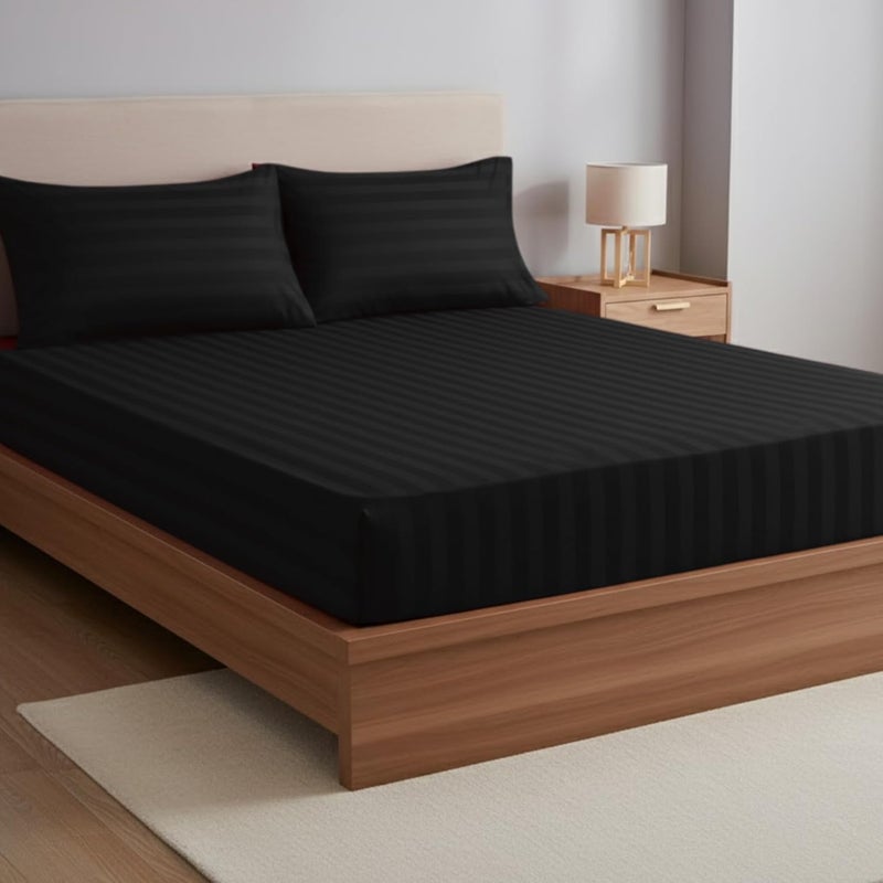 OSBED® Hotel Quality Striped Fitted Sheet - Black, California King - Image 1