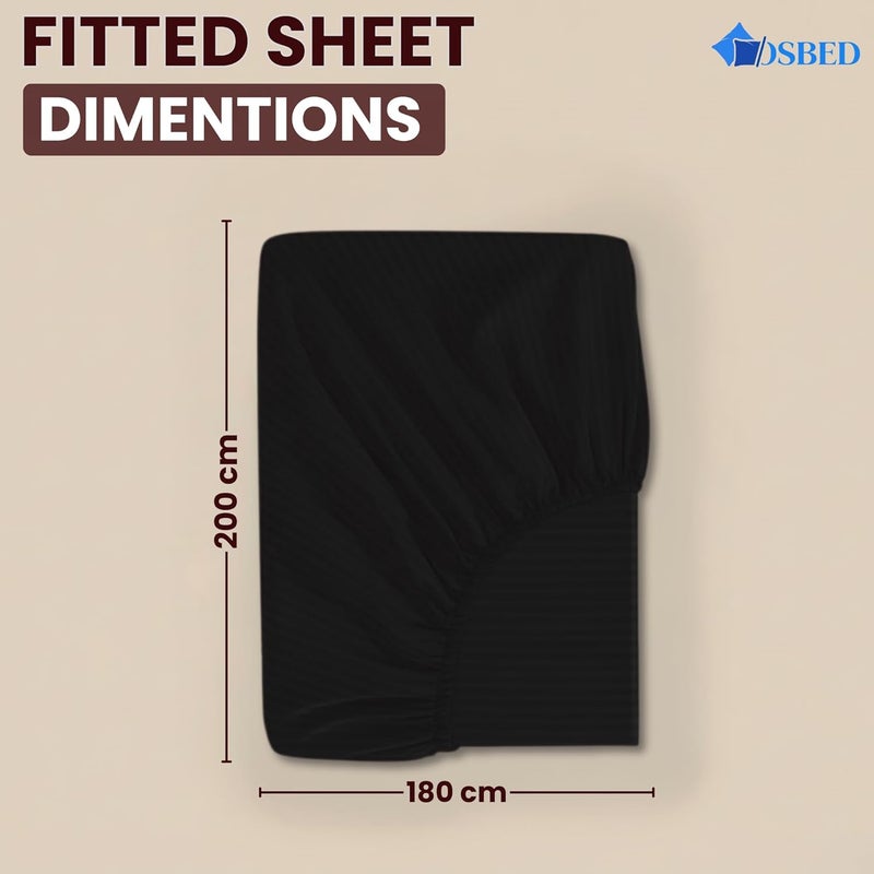 OSBED® Hotel Quality Striped Fitted Sheet - Black, California King - Image 2