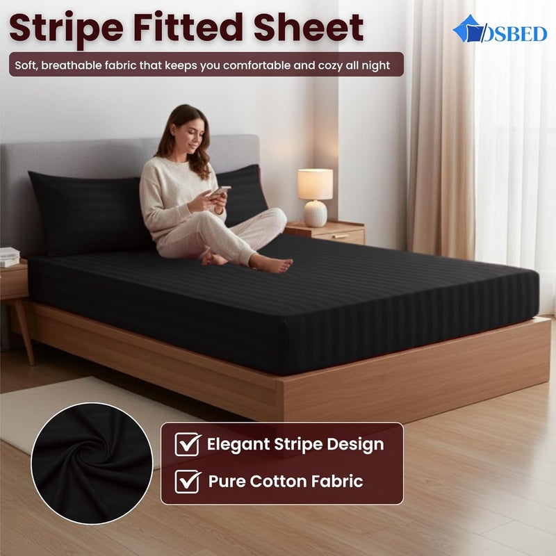 OSBED® Hotel Quality Striped Fitted Sheet - Black, California King - Image 3