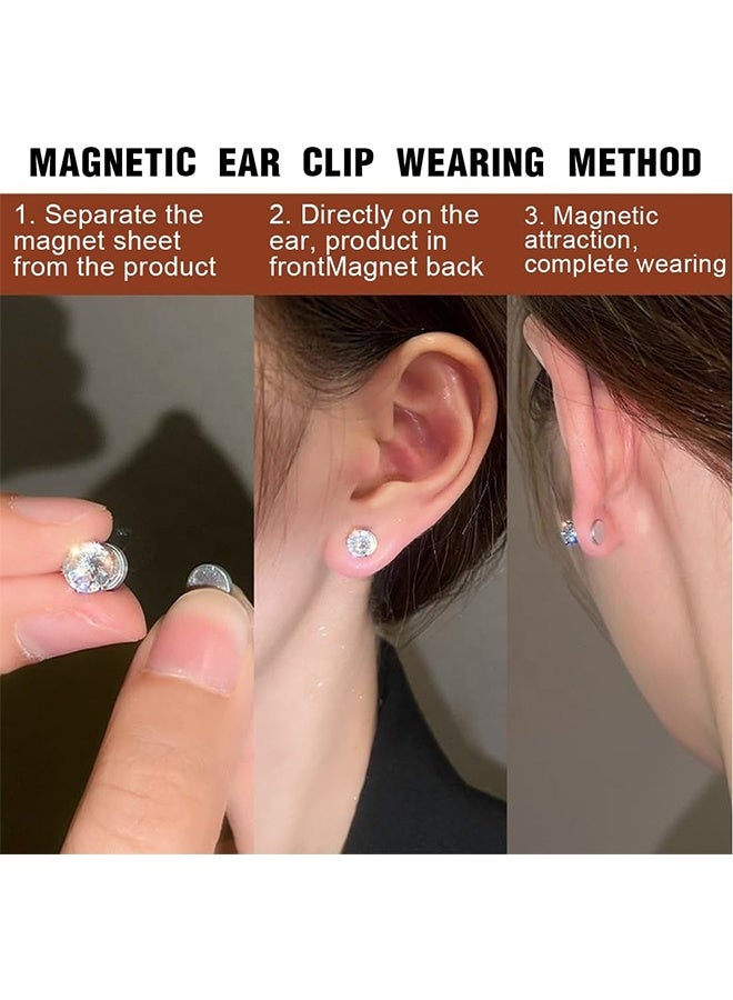 زوجان من الأقراط المغناطيسية المصنوعة من الفولاذ المقاوم للصدأ مقاس 8 مم للرجال، أقراط مشبكية مغناطيسية للجنسين، أقراط ألماس غير ثقب (أسود وفضي) - Image 3