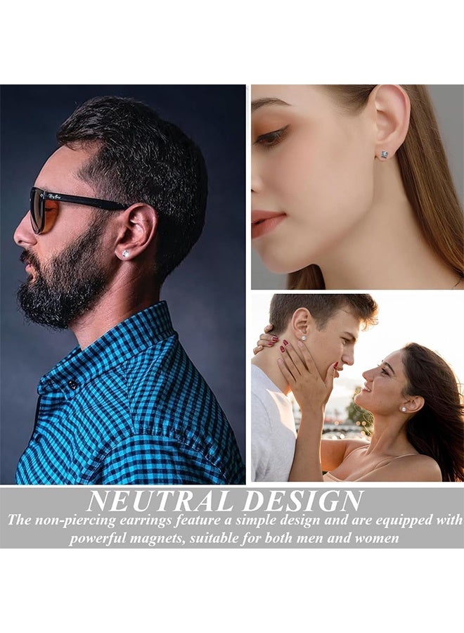 زوجان من الأقراط المغناطيسية المصنوعة من الفولاذ المقاوم للصدأ مقاس 8 مم للرجال، أقراط مشبكية مغناطيسية للجنسين، أقراط ألماس غير ثقب (أسود وفضي) - Image 5