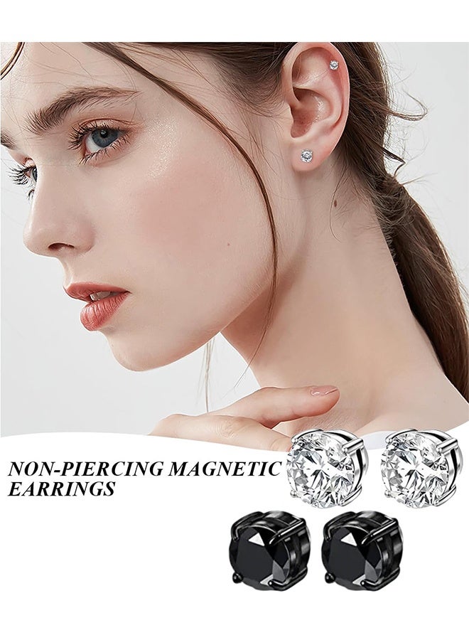 زوجان من الأقراط المغناطيسية المصنوعة من الفولاذ المقاوم للصدأ مقاس 8 مم للرجال، أقراط مشبكية مغناطيسية للجنسين، أقراط ألماس غير ثقب (أسود وفضي) - Image 4