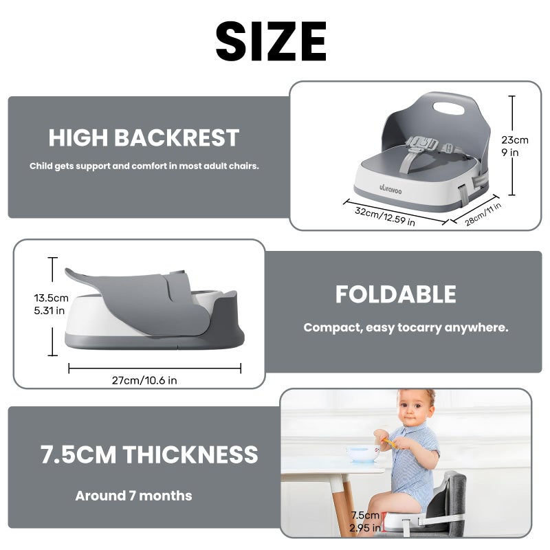 Ubravoo Baby Booster Seats  Toddler Booster Seat For Dining Table With Adjustable Straps  Portable Compact Portable Baby Chair For Dining And Travel (Khaki) - Image 4
