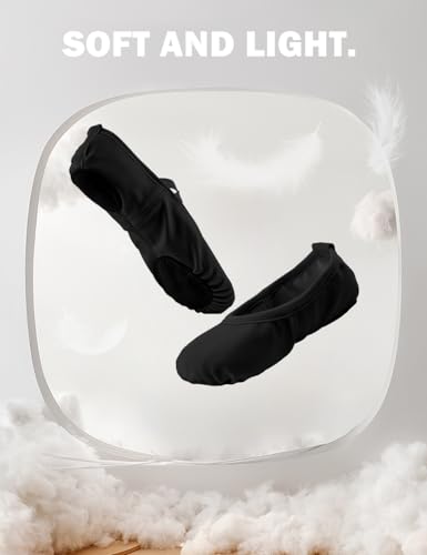 EQSJIU Girls Ballet Shoes Little Girls Pu Leather Yoga Ballet Slippers No-Tie Ballet Black Heel to Toe 82.68 Inch 8-9 Years - Image 5