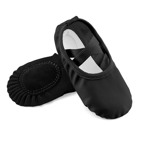 EQSJIU Girls Ballet Shoes Little Girls Pu Leather Yoga Ballet Slippers No-Tie Ballet Black Heel to Toe 82.68 Inch 8-9 Years - Image 1
