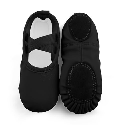 EQSJIU Girls Ballet Shoes Little Girls Pu Leather Yoga Ballet Slippers No-Tie Ballet Black Heel to Toe 82.68 Inch 8-9 Years - Image 2