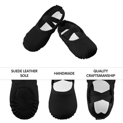 EQSJIU Girls Ballet Shoes Little Girls Pu Leather Yoga Ballet Slippers No-Tie Ballet Black Heel to Toe 82.68 Inch 8-9 Years - Image 4