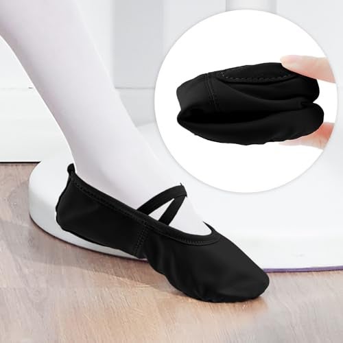 EQSJIU Girls Ballet Shoes Little Girls Pu Leather Yoga Ballet Slippers No-Tie Ballet Black Heel to Toe 82.68 Inch 8-9 Years - Image 3