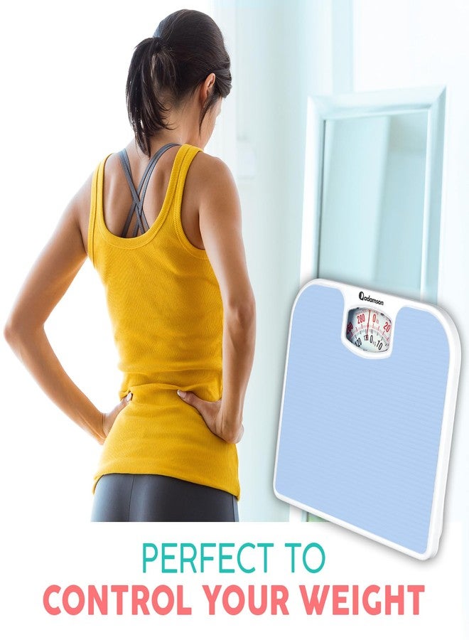 Adamson A21 Analog Scales for Body Weight - Up to 300 LB - New - Anti-Skid Rubber Surface + Large Numbers - Analog Bathroom Scale - Affordable - Durable with 20-Year Assurance - Light Blue - Image 4