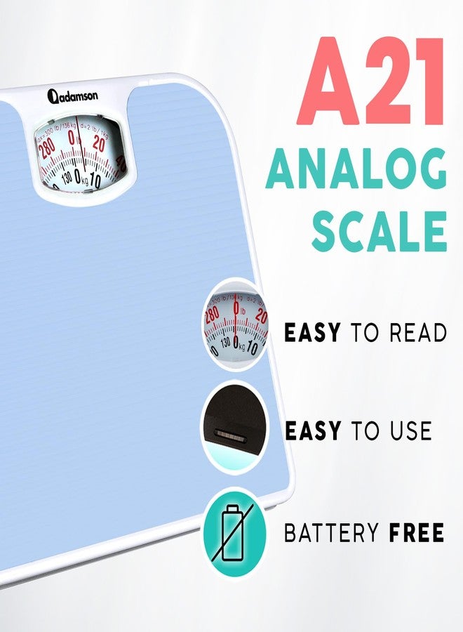 Adamson A21 Analog Scales for Body Weight - Up to 300 LB - New - Anti-Skid Rubber Surface + Large Numbers - Analog Bathroom Scale - Affordable - Durable with 20-Year Assurance - Light Blue - Image 2