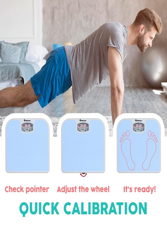 Adamson A21 Analog Scales for Body Weight - Up to 300 LB - New - Anti-Skid Rubber Surface + Large Numbers - Analog Bathroom Scale - Affordable - Durable with 20-Year Assurance - Light Blue - Image 3