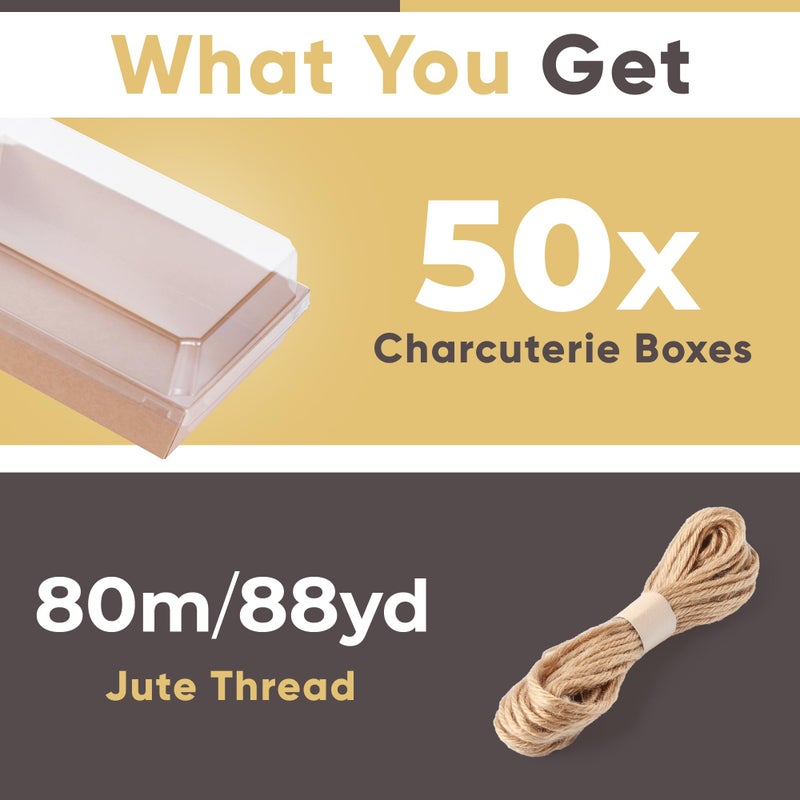 Leafiew 50 Pack 8x6 Inches Large Charcuterie Boxes with Clear Lids - Individual To Go Paper Mini Charcuterie Boards with Lid, Disposable Food Containers for Desserts, Cookie, Charcuterie Accessories (Brown) - Image 4