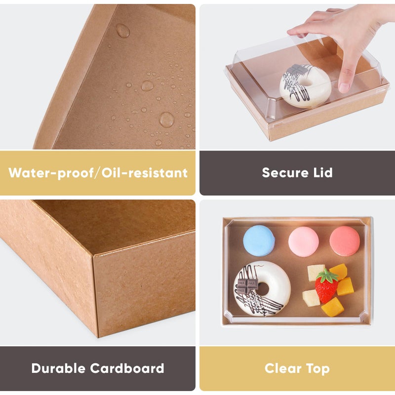 Leafiew 50 Pack 8x6 Inches Large Charcuterie Boxes with Clear Lids - Individual To Go Paper Mini Charcuterie Boards with Lid, Disposable Food Containers for Desserts, Cookie, Charcuterie Accessories (Brown) - Image 3