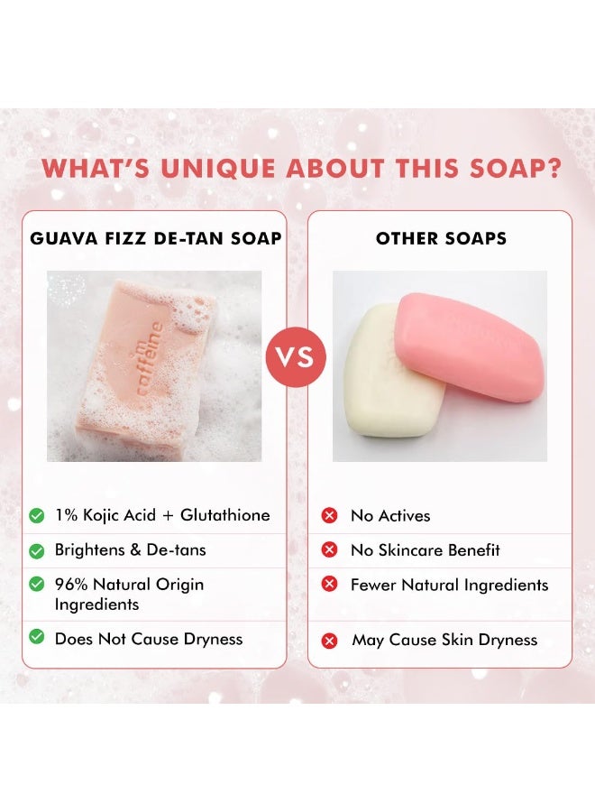 إم كافيين صابون إم كافيين لتفتيح البشرة وإزالة الاسمرار - 1% حمض كوجيك وغلوتاثيون - عبوة من 3 قطع (100 غرام) | نياسيناميد، حمض الجليكوليك - يُقلل من البقع الداكنة | صابونة معطرة برائحة الجوافة اللاذعة | صابون استحمام مرطب للنساء والرجال - Image 2