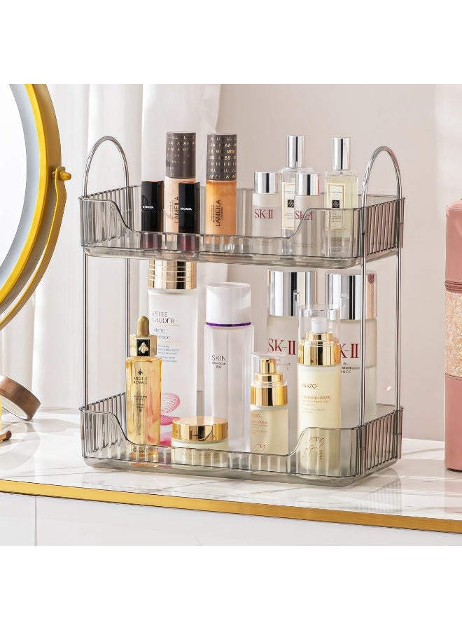 Bathroom Organizer Countertop, Makeup Storage, Skincare Cosmetic Tray Shelf, Perfume Holder Rack for Vanity Counter, Large Capacity, Easy to Install, Clean, 2 Tiers, Grey - Image 2