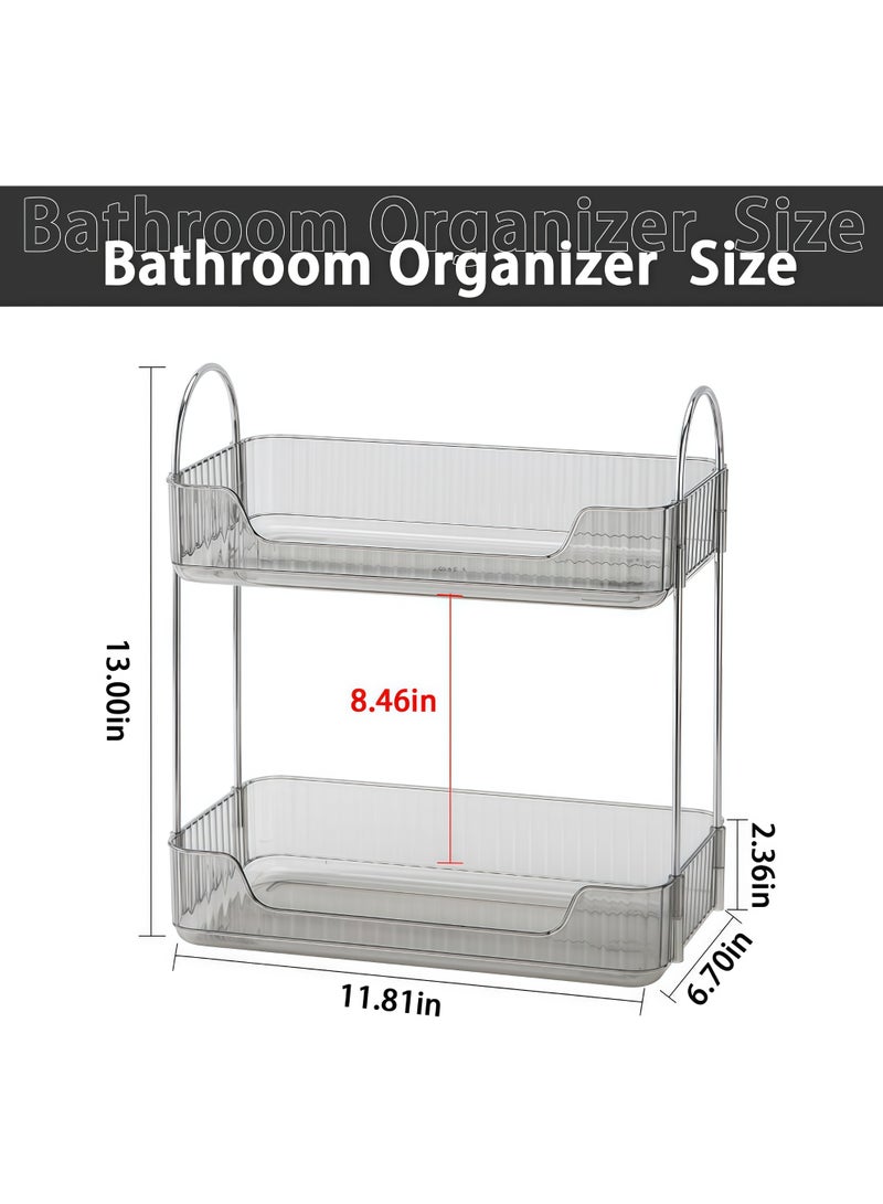 Bathroom Organizer Countertop, Makeup Storage, Skincare Cosmetic Tray Shelf, Perfume Holder Rack for Vanity Counter, Large Capacity, Easy to Install, Clean, 2 Tiers, Grey - Image 3